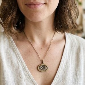 Vintage Style Brass Feather & Seed Bead Oval Locket Choker Necklace